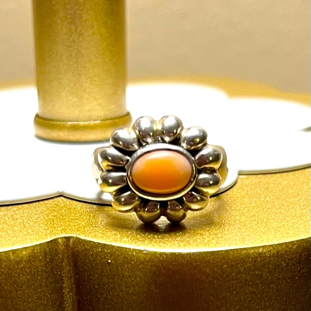 1990’s ESPO 925 Sterling Silver Coral Cabochon Ring SZ.5